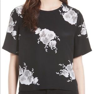 Equipment 100% Silk Black and White Floral Crop Blouse Size Medium